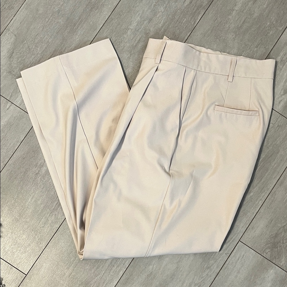 DEBASE NWOT Women's Beige Pleated Trousers Tailored High-Waist Pants, Size L